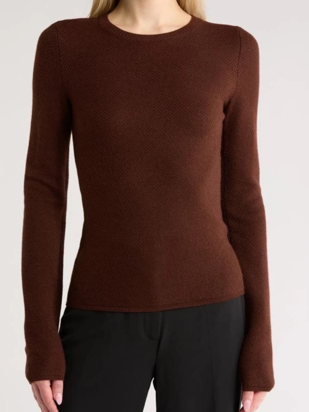 Rag & Bone Morel Adriana Crew Wool Top Sweater Textured Knit Brown DesignerM NWT